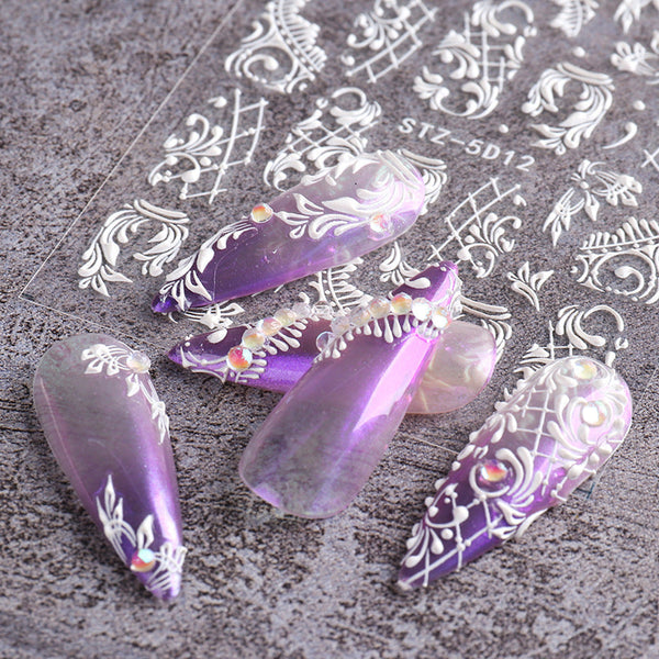 New 5D Stereo Carved Rose Nail Sticker Hanzuva