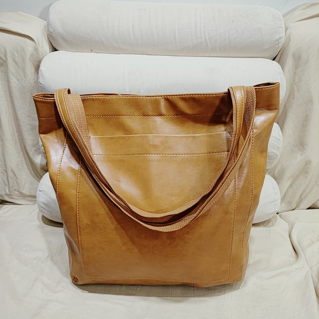 Women's Soft Leather Portable Shoulder With Pocket Vintage Bag