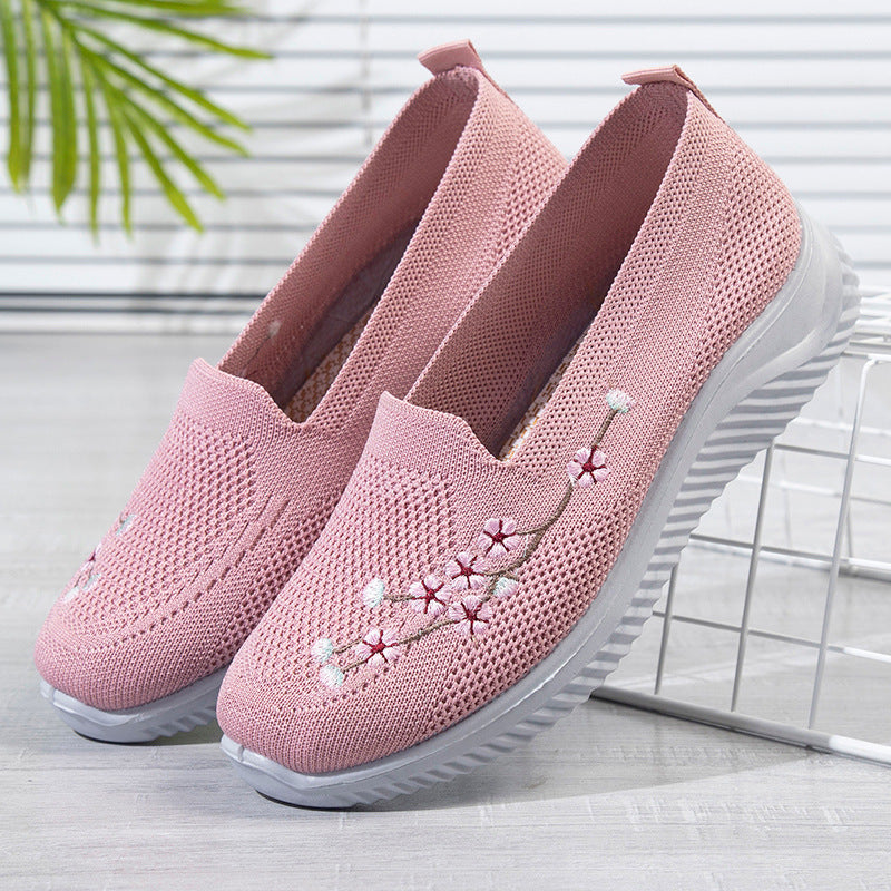 Flower Embroidery Flats Summer Walking Shoes Women's Mesh Breathable Casual Shoes Hanzuva