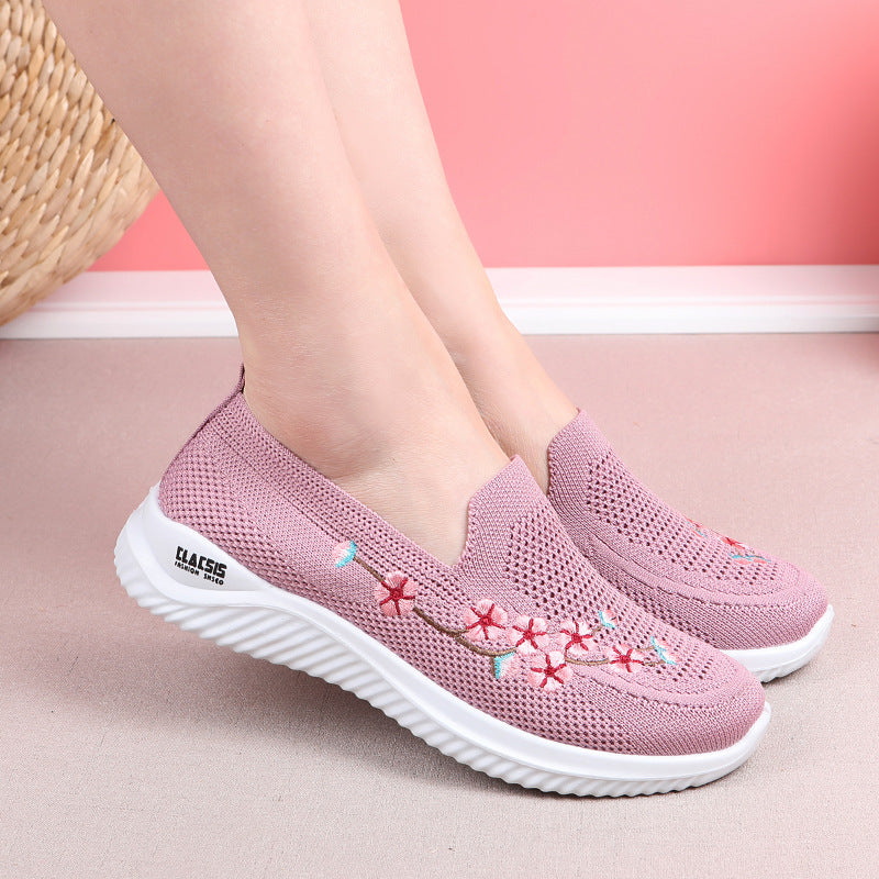 Flower Embroidery Flats Summer Walking Shoes Women's Mesh Breathable Casual Shoes Hanzuva