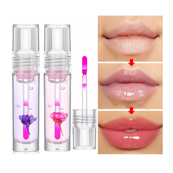 Flower Color Changing Lip Oil Moisturizing Jelly Lipgloss Clear Temperature Change Liquid Lipstick Reduce Lip Line Make Up Hanzuva