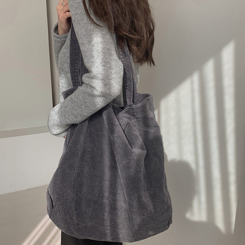 Washed Corduroy Handbag Simple Retro One Shoulder Women's Bag