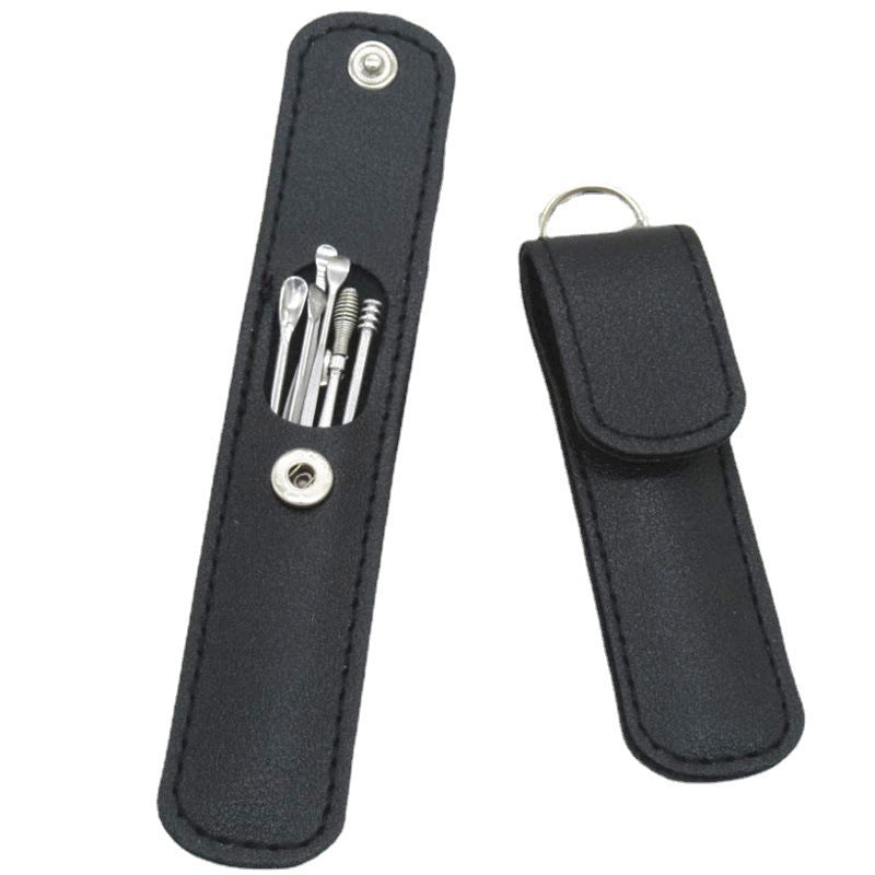 Stainless Steel Ear Pick Leather Suit 6-piece Set