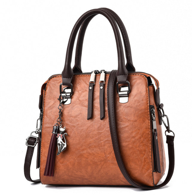 Vintage Handbag Women PU Leather Tassel Top-handle Bag Fashion Lady Tote Luxury Large Capacity Shoulder Bag Hanzuva