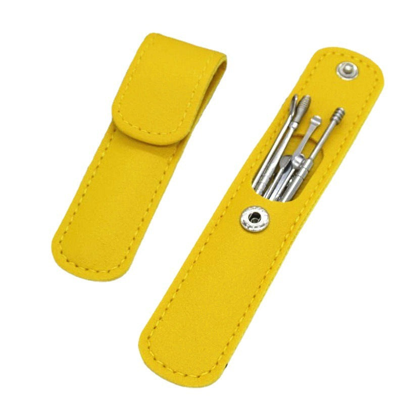 Stainless Steel Ear Pick Leather Suit 6-piece Set