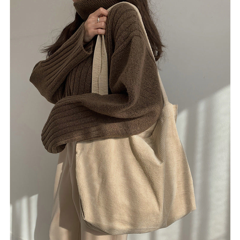 Washed Corduroy Handbag Simple Retro One Shoulder Women's Bag