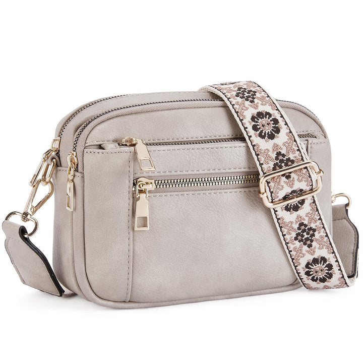 Triple-zipper Shoulder Bag With Floral Embroidered Straps Fashion Colorblock Multi-functional Crossbody Bags For Women Hanzuva