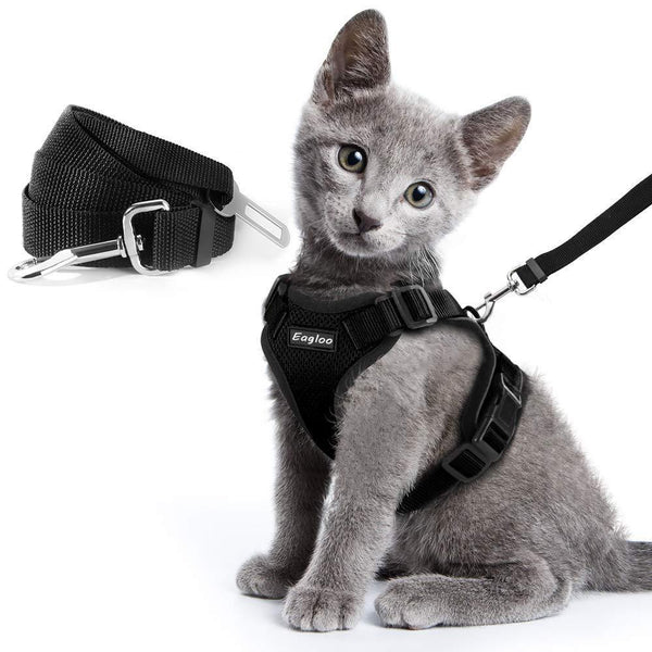 Escape Proof Cat Vest Harness And Car Seat Belt Adapter Adjustable Reflective Cat Harness Soft Mesh Harness For Kitten Puppy Hanzuva