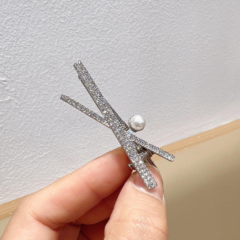 Fashion Silver Cross X-shaped Rhinestone Barrettes Women