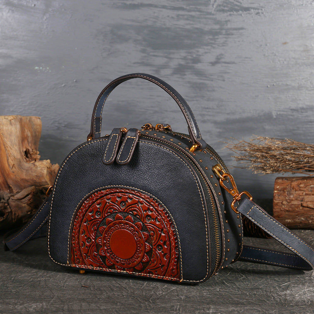 Vintage leather handbag multi-functional suede cowhide Hanzuva