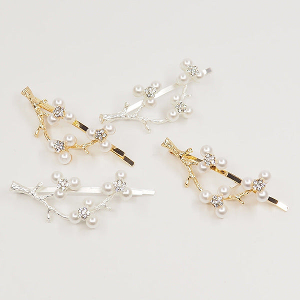 Pearl Zircon Plum Blossom Branch Bangs Clip Hanzuva