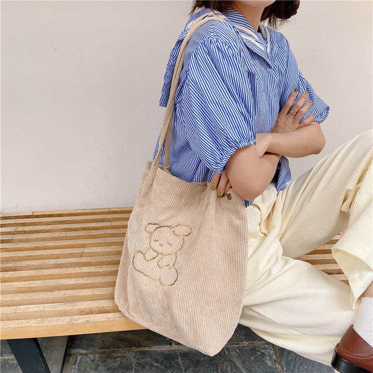 Corduroy embroidered shoulder bag Hanzuva