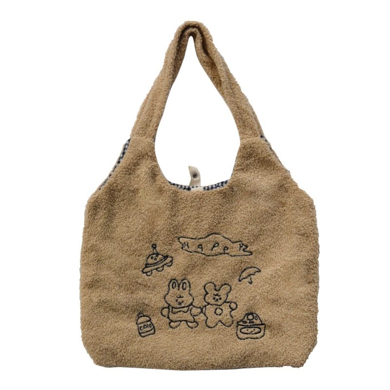 Plush Embroidery Large Capacity Leisure Shopping Bag Hanzuva