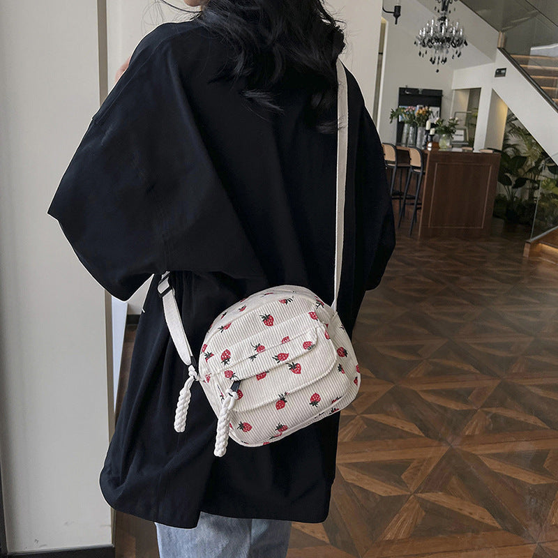 Corduroy Cloth Bag Women's Strawberry Printing
