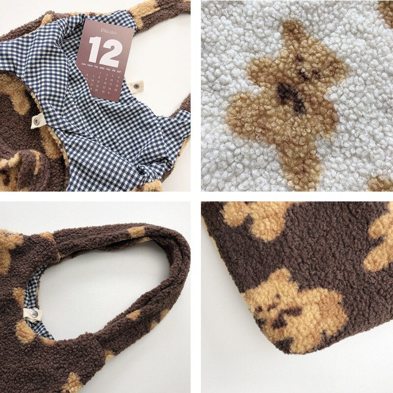 Cute Plush Cartoon Bear Casual Shoulder Bag Hanzuva
