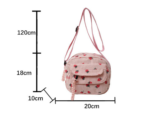 Corduroy Cloth Bag Women's Strawberry Printing