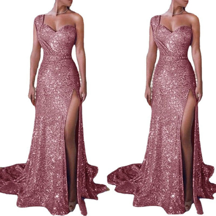 Women's Clothing One-shoulder Sleeveless Bronzing Split Dress Hanzuva