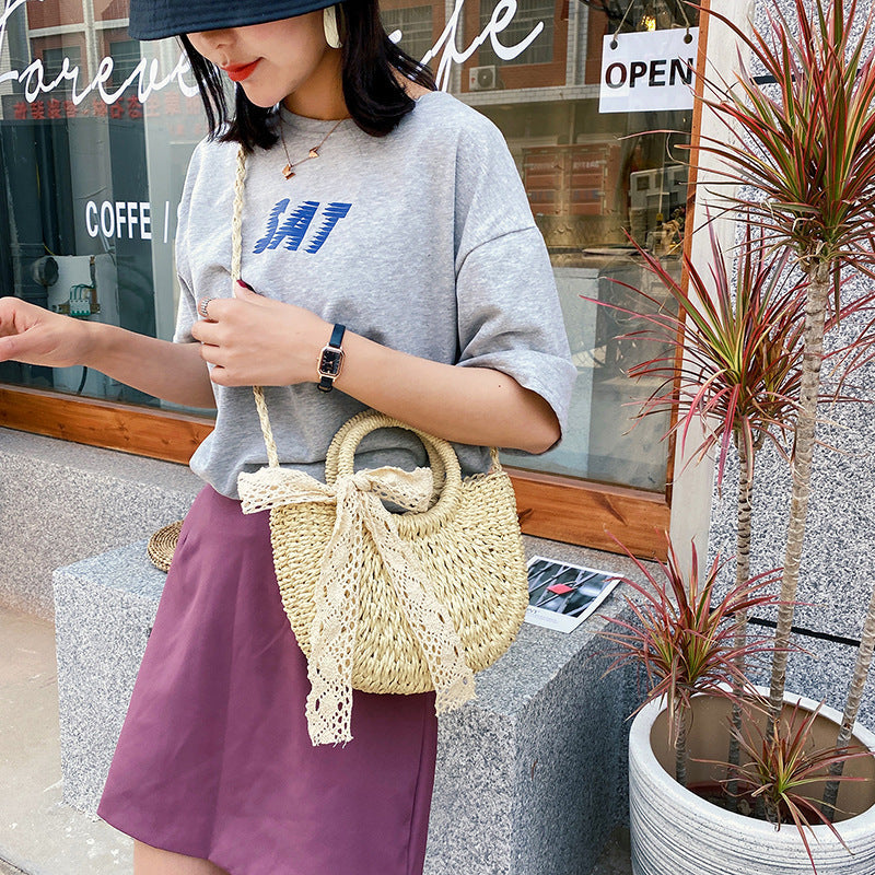 Fashion Western Lace Bow Straw Bag Hanzuva