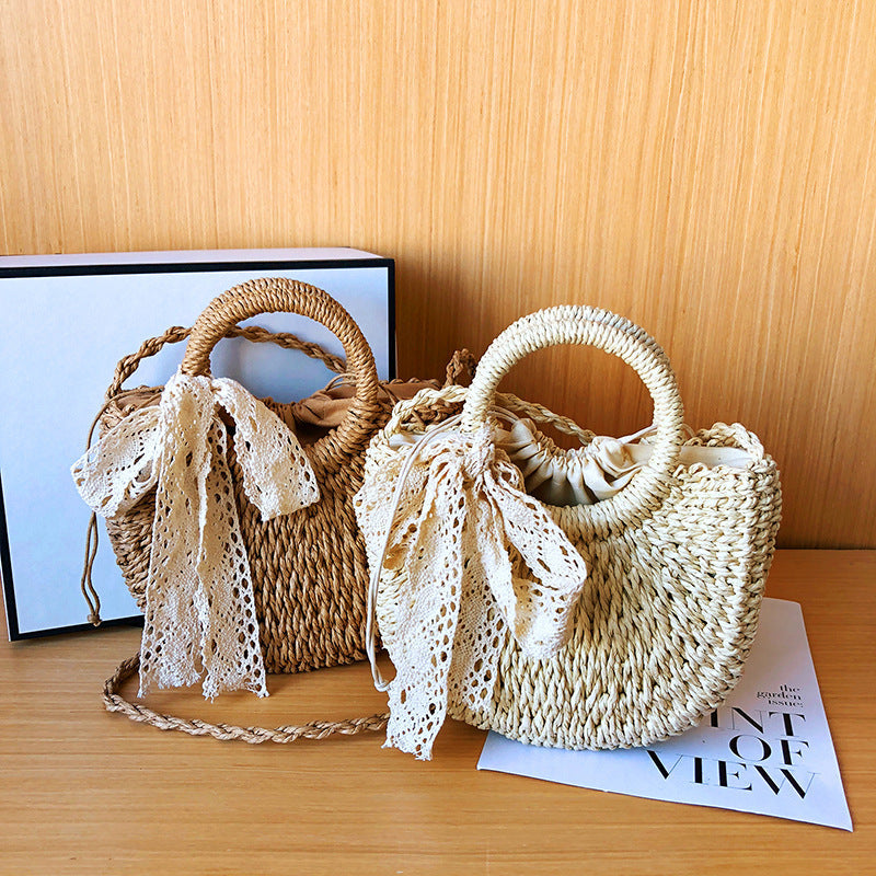 Fashion Western Lace Bow Straw Bag Hanzuva