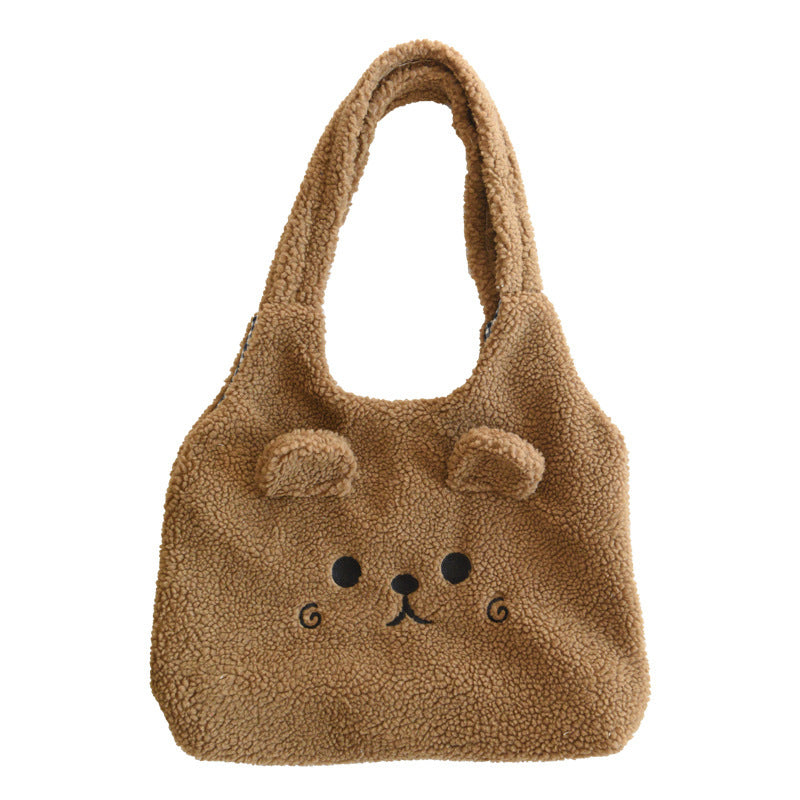 Lamb Wool Large Capacity Plush Embroidery Shopping Bag Hanzuva