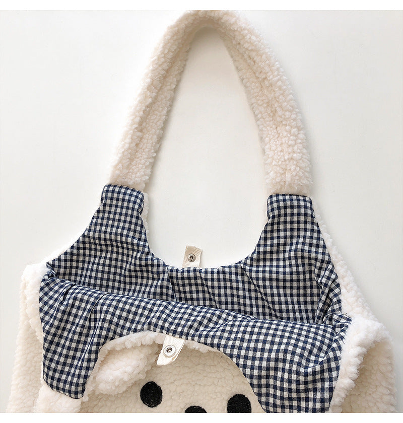 Lamb Wool Large Capacity Plush Embroidery Shopping Bag Hanzuva