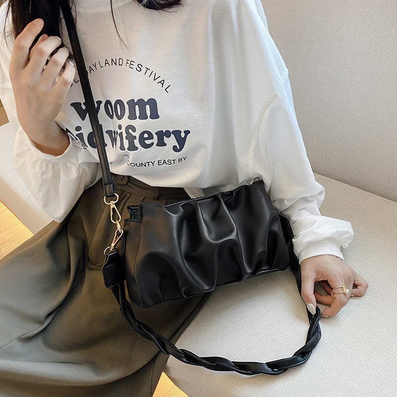 Trendy Double Strap Shoulder Bags For Women PU Leather Pleated Crossbody Bags Designer Fashion Purses And Handbags Hanzuva