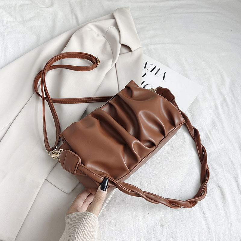 Trendy Double Strap Shoulder Bags For Women PU Leather Pleated Crossbody Bags Designer Fashion Purses And Handbags Hanzuva