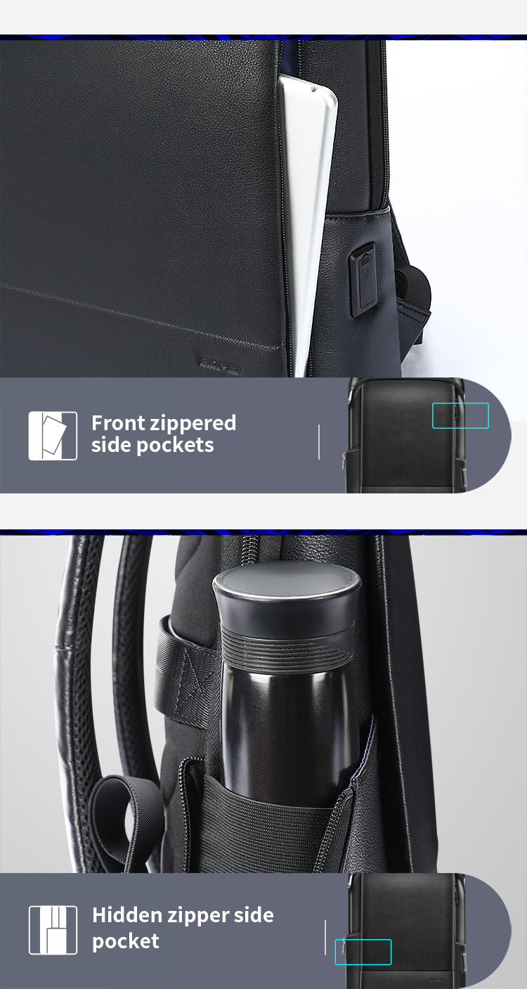 Layered Leather Backpack With Usb Charging