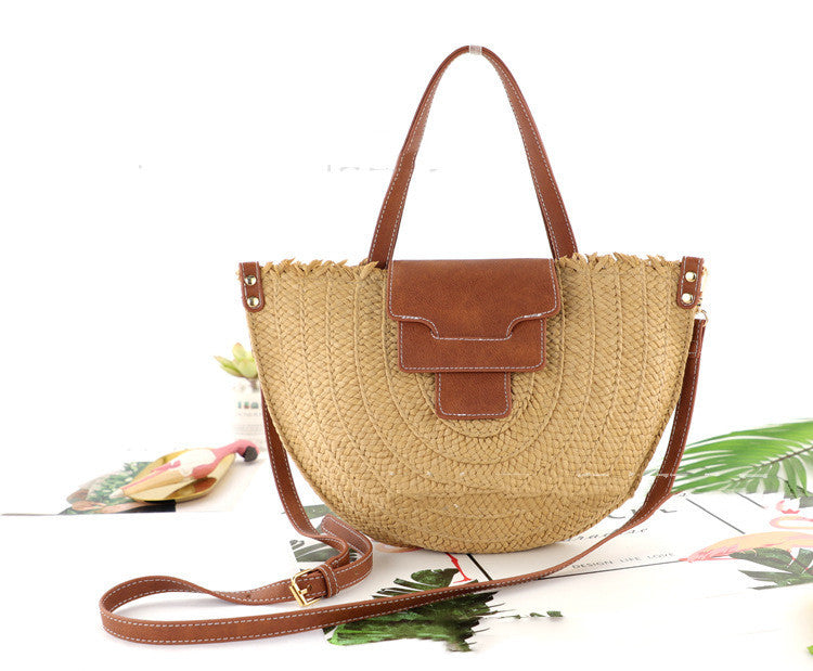 New Semicircle Paper Defense Straw Woven Bag Retro Cover Woven One-Shoulder Female Beach Hanzuva