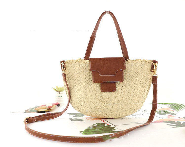 New Semicircle Paper Defense Straw Woven Bag Retro Cover Woven One-Shoulder Female Beach Hanzuva