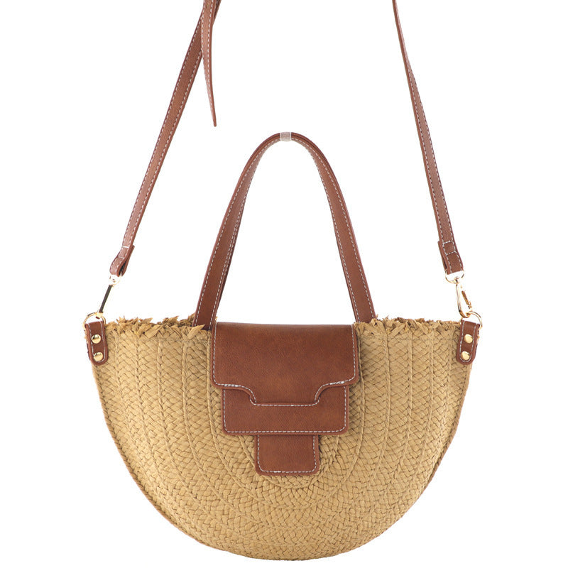 New Semicircle Paper Defense Straw Woven Bag Retro Cover Woven One-Shoulder Female Beach Hanzuva