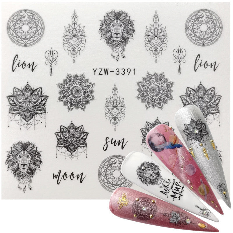 Geometric Line Smiley Cactus Cute Nail Art Sticker