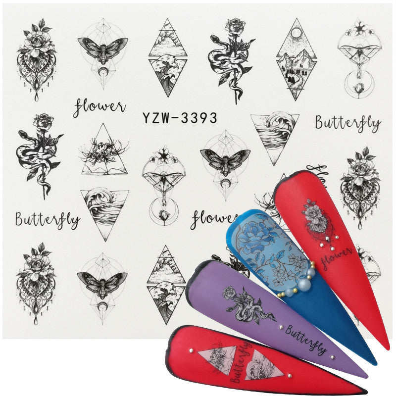 Geometric Line Smiley Cactus Cute Nail Art Sticker