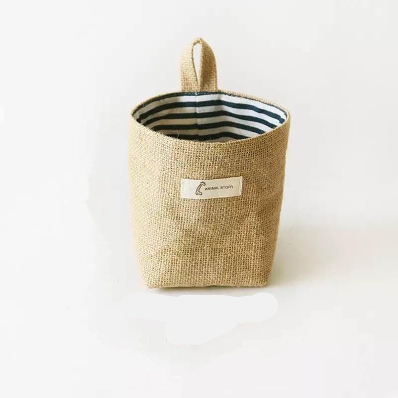 Cotton And Linen Creative Storage Hanging Bag Wall Behind The Door Desktop Debris Jute Storage Bag Hanzuva