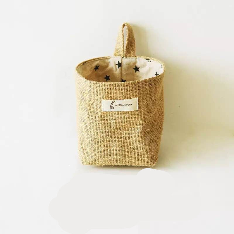 Cotton And Linen Creative Storage Hanging Bag Wall Behind The Door Desktop Debris Jute Storage Bag Hanzuva
