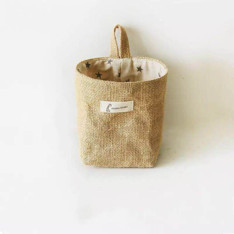 Cotton And Linen Creative Storage Hanging Bag Wall Behind The Door Desktop Debris Jute Storage Bag Hanzuva
