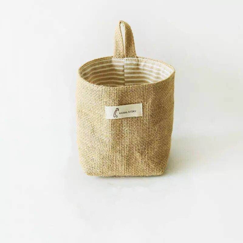 Cotton And Linen Creative Storage Hanging Bag Wall Behind The Door Desktop Debris Jute Storage Bag Hanzuva