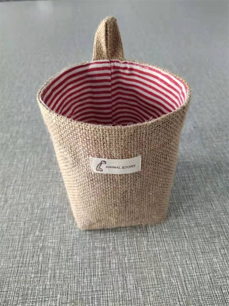 Cotton And Linen Creative Storage Hanging Bag Wall Behind The Door Desktop Debris Jute Storage Bag Hanzuva