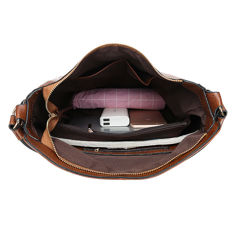 Hobos Zipper Bucket Bags With Adjustable Shoulder-strap Handbags Temperament High Capacity Messenger Shoulder Bag For Women Hanzuva