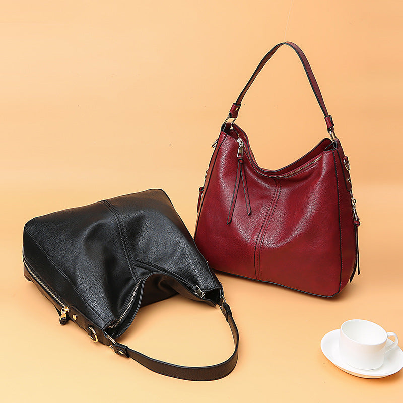 Hobos Zipper Bucket Bags With Adjustable Shoulder-strap Handbags Temperament High Capacity Messenger Shoulder Bag For Women Hanzuva