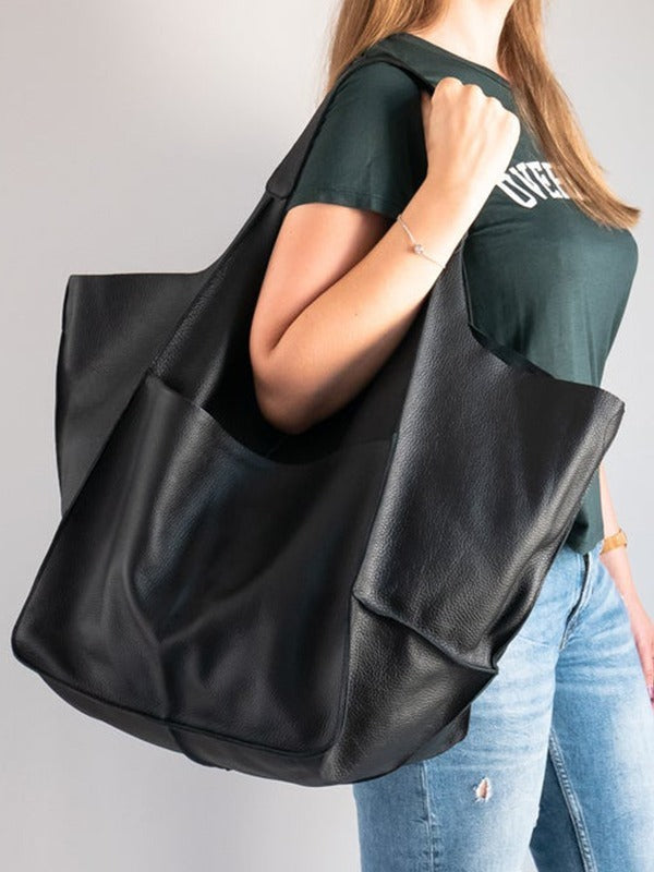 Vintage Large Capacity Handbags PU Soft Leather Big Bag Designer Luxury Women Shoulder Bag Beach On Vacation Woman Tote Bag Hanzuva