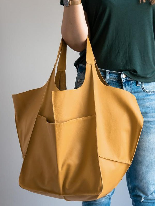 Vintage Large Capacity Handbags PU Soft Leather Big Bag Designer Luxury Women Shoulder Bag Beach On Vacation Woman Tote Bag Hanzuva