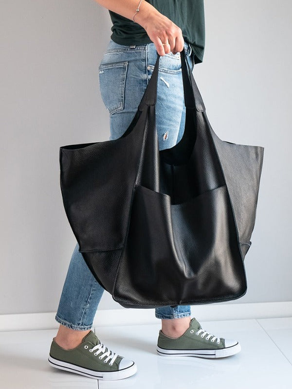 Vintage Large Capacity Handbags PU Soft Leather Big Bag Designer Luxury Women Shoulder Bag Beach On Vacation Woman Tote Bag Hanzuva
