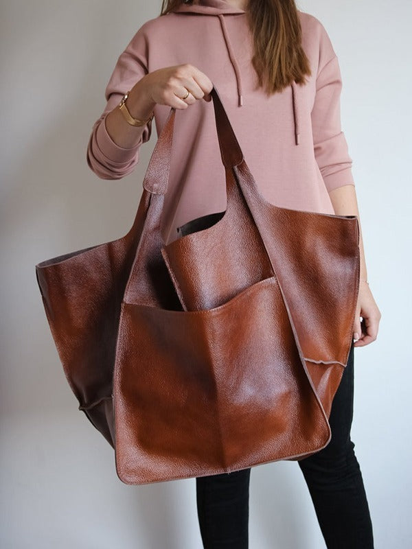 Vintage Large Capacity Handbags PU Soft Leather Big Bag Designer Luxury Women Shoulder Bag Beach On Vacation Woman Tote Bag Hanzuva