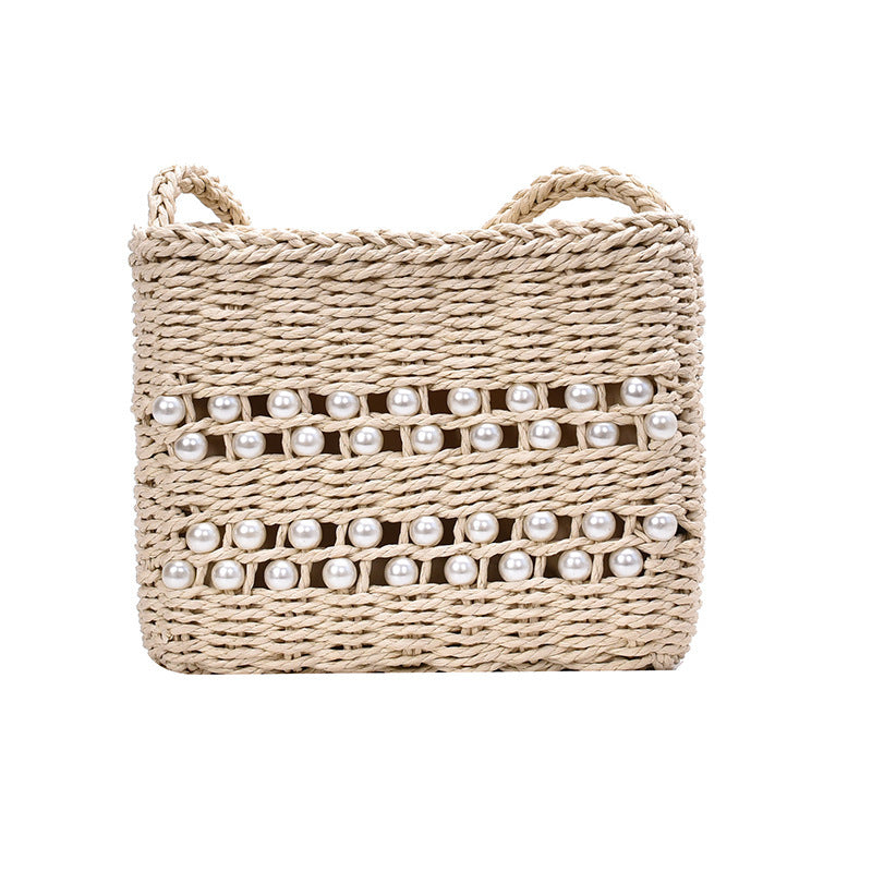 Fashion Messenger Bag Women Casual Western Style One-shoulder Pearl Straw Woven Bag Hanzuva