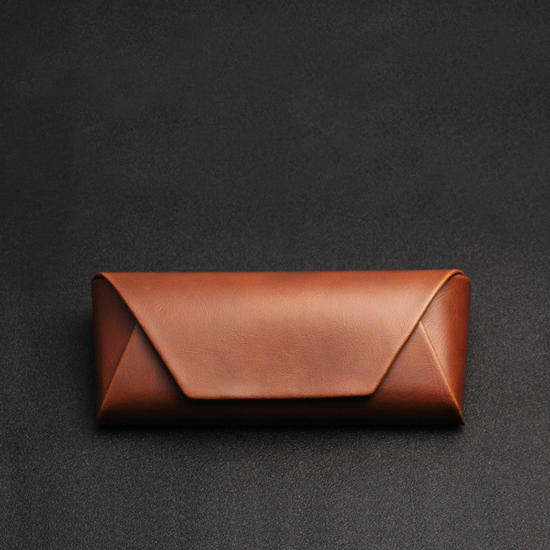 Handmade Japanese Crazy Horse Leather Brown PU Leather Plus Retro Art Anti-compression Myopia Sunglasses Sunglasses Case