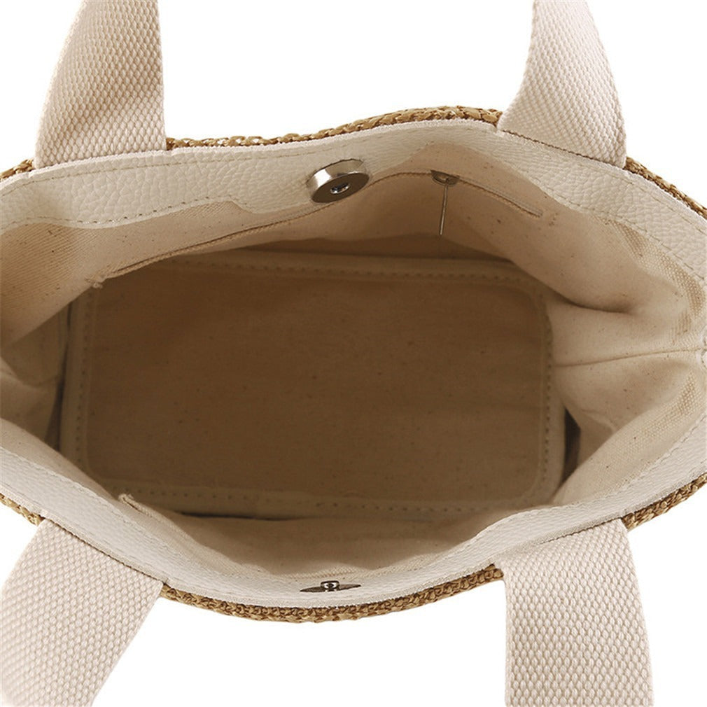 Free Size Sweet Temperament Design Straw Weave Fashion Simple Portable Bucket Bag Hanzuva