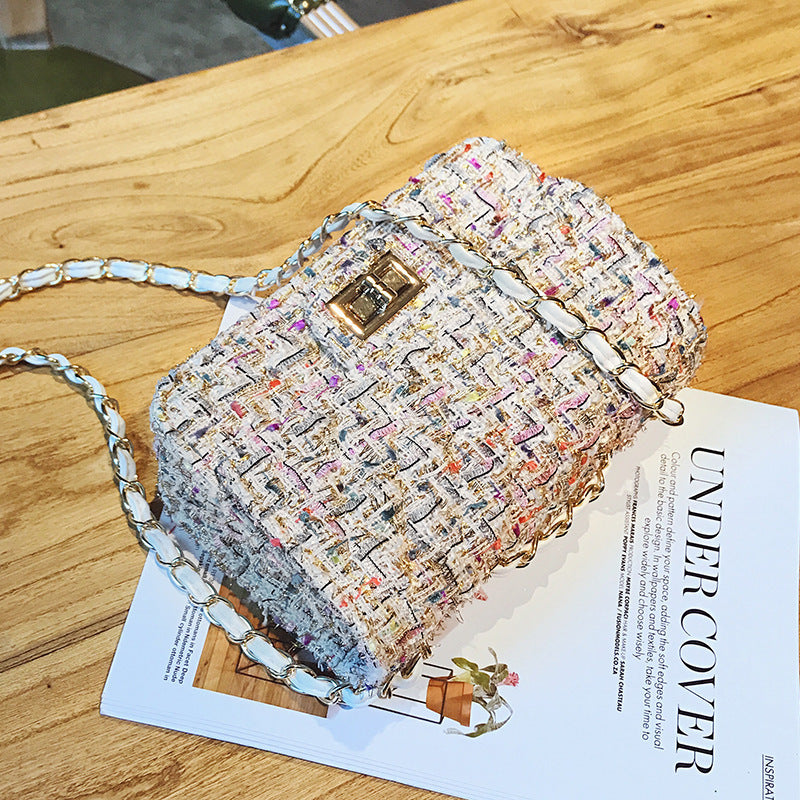 Autumn And Winter New Women'S Bag Lattice Bag Woolen Cloth Small Fragrant Wind Rhombic Chain Bag Woven One Shoulder Messenger Bag