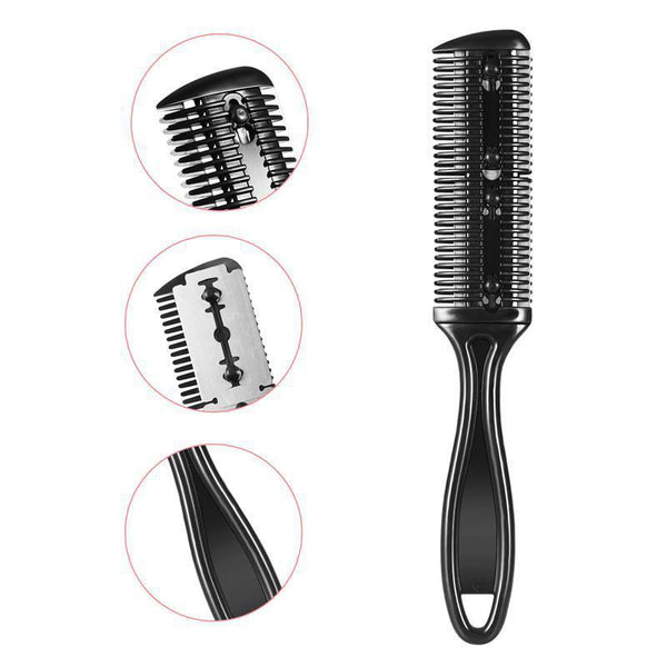 Bulk Black Double-Sided Hair Cutting Brush Bangs Hair Repairer Plastic Comb With Blade Hanzuva