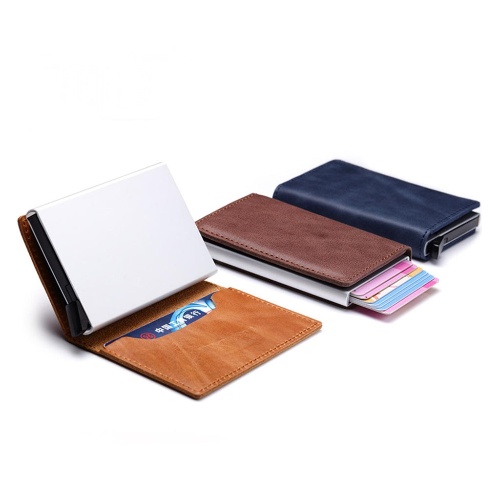 Retro Crazy Horse Leather Aluminum Card Case